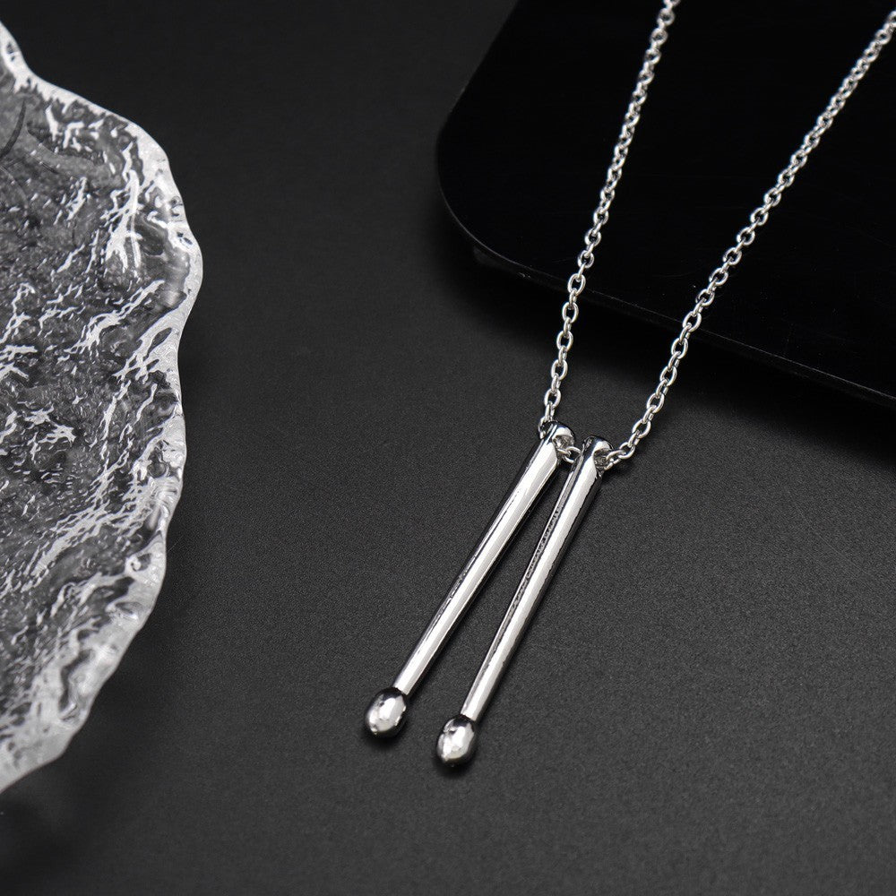 Titanium Steel Drumstick Necklace – Percussion Music Pendant
