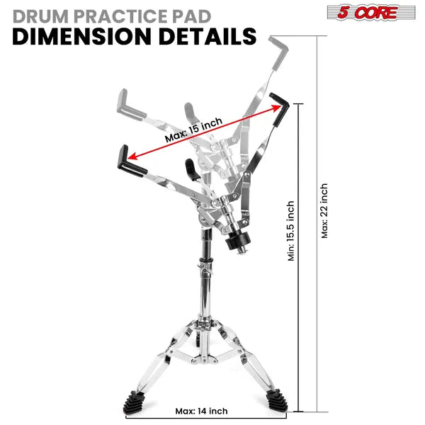 Adjustable Snare Drum Stand – Heavy Duty Double-Braced Tripod Stand with Drum Stick Holder